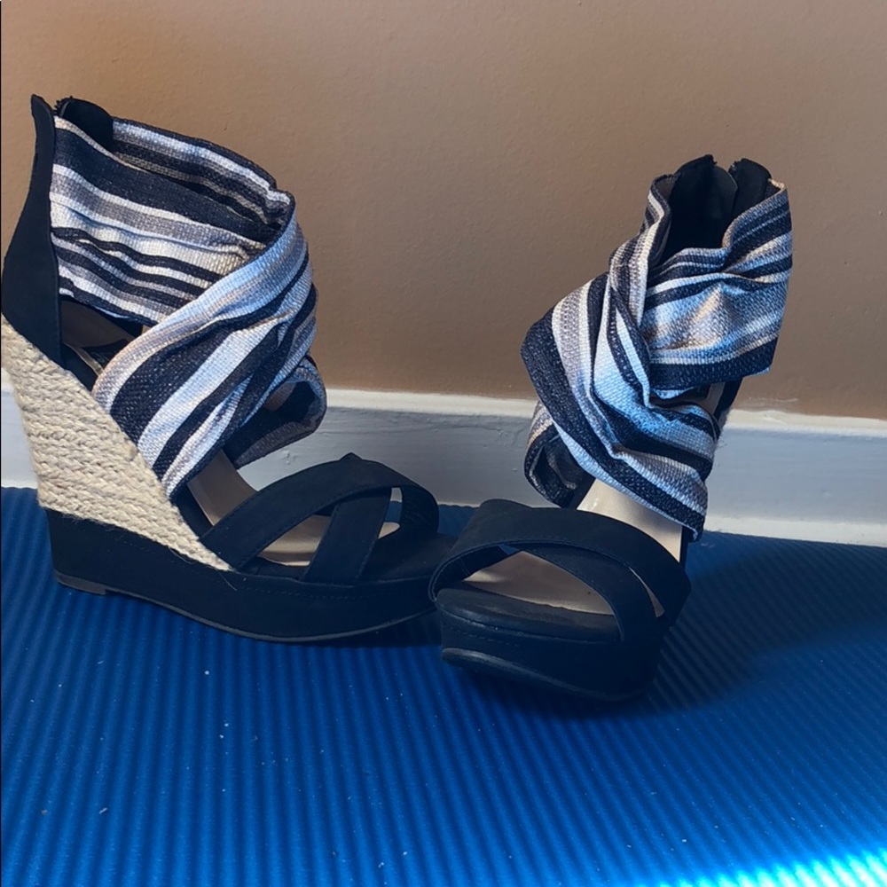 NYLA platform tweed summer shoes Black & Tan sz 6